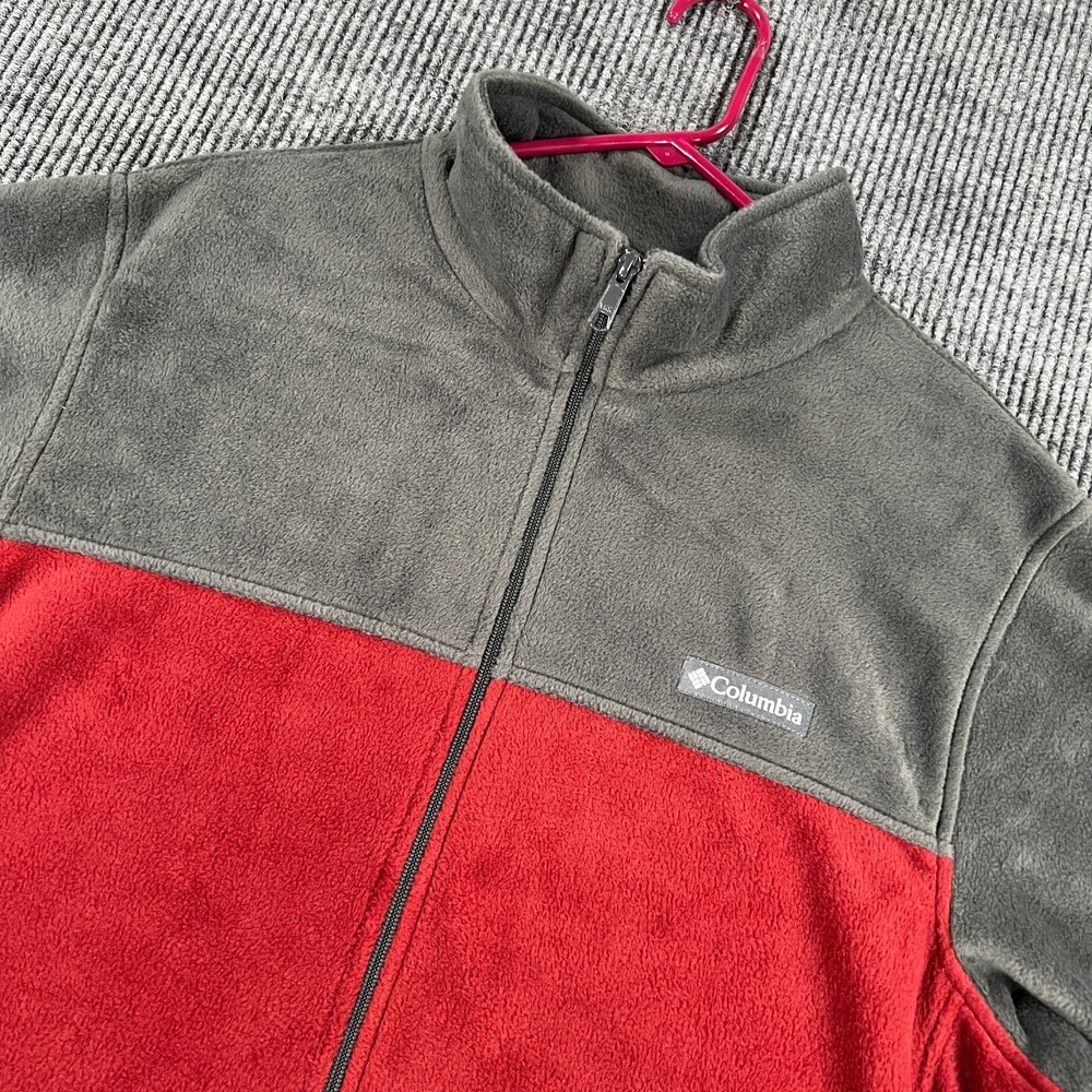 Columbia Fleece Jacket‎ Mens XL Extra Large Gray Red Long Sleeve Full Zip Mock